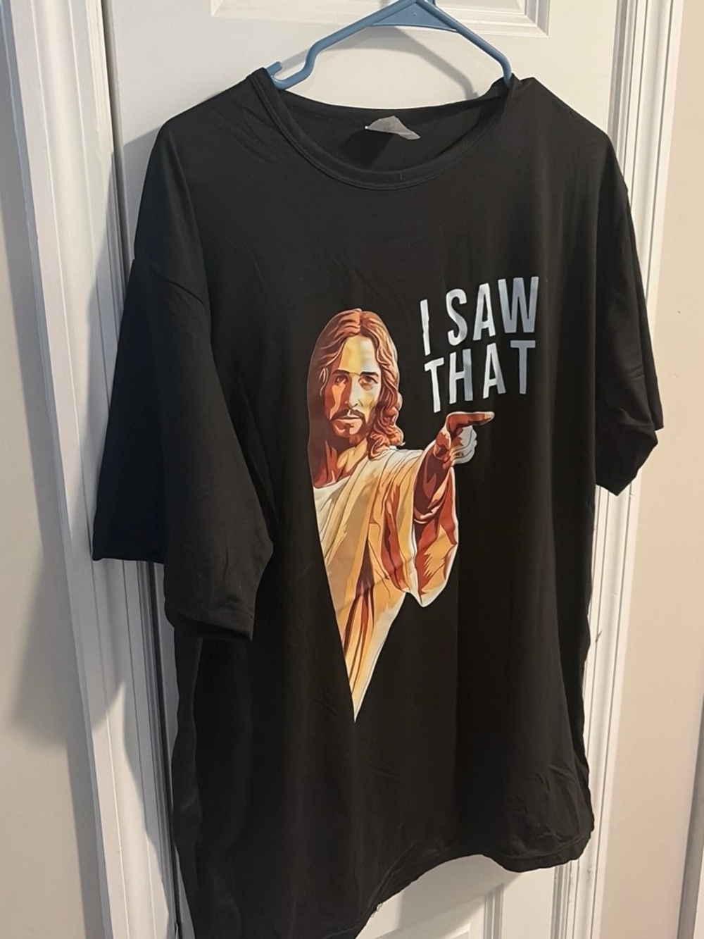 Men's Black Short-Sleeve Graphic Tee - "I Saw That" Jesus Design
